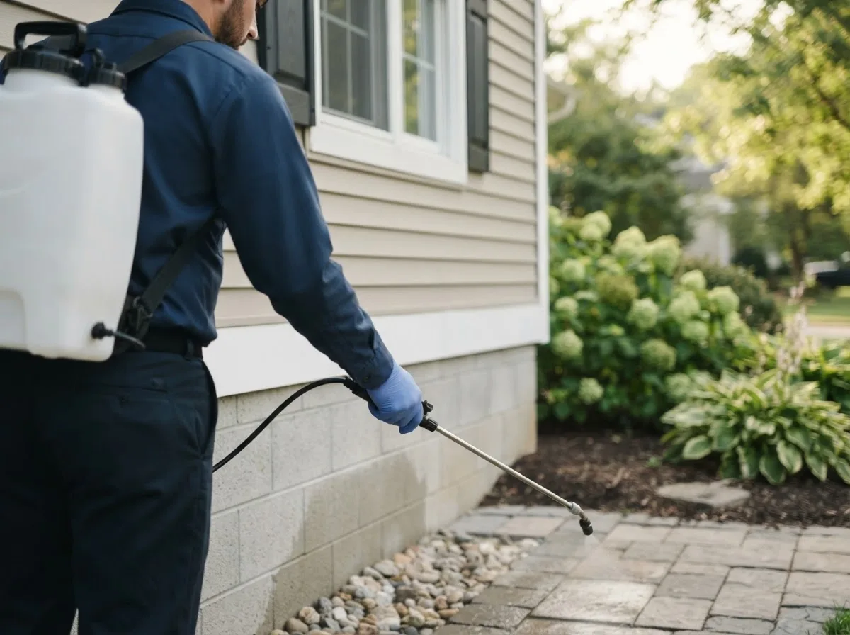 Pest control technician inspecting a home in West Middlesex, PA